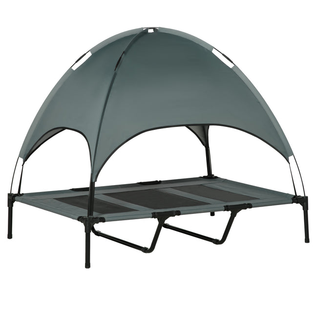 Erhöhtes Outdoor-Hundebett mit Baldachin, atmungsaktiver Stoff, grau