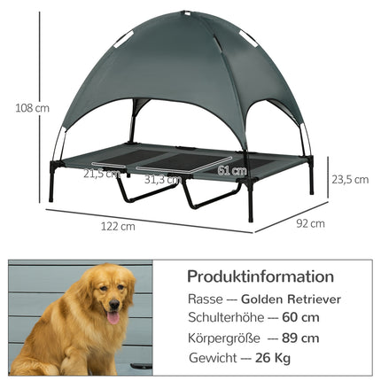 Erhöhtes Outdoor-Hundebett mit Baldachin, atmungsaktiver Stoff, grau