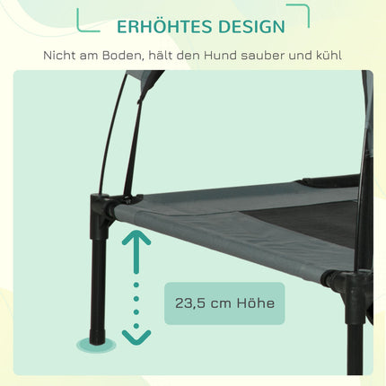 Erhöhtes Outdoor-Hundebett mit Baldachin, atmungsaktiver Stoff, grau