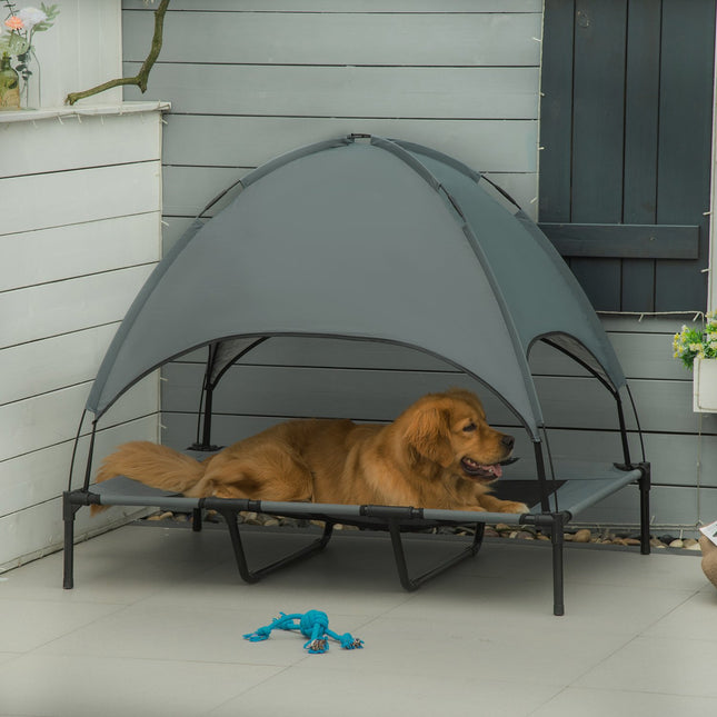 Erhöhtes Outdoor-Hundebett mit Baldachin, atmungsaktiver Stoff, grau