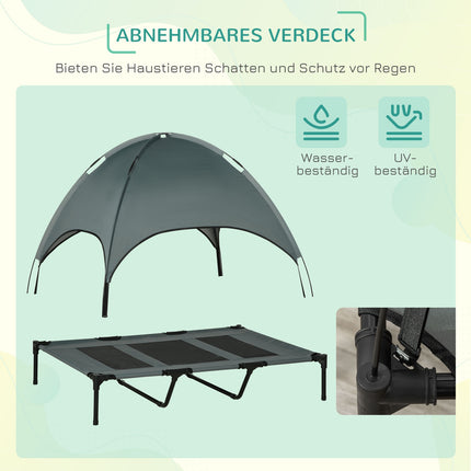 Erhöhtes Outdoor-Hundebett mit Baldachin, atmungsaktiver Stoff, grau