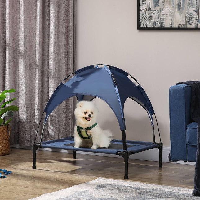 Erhöhtes Outdoor-Hundebett mit UV-Dach, Medium, Dunkelblau