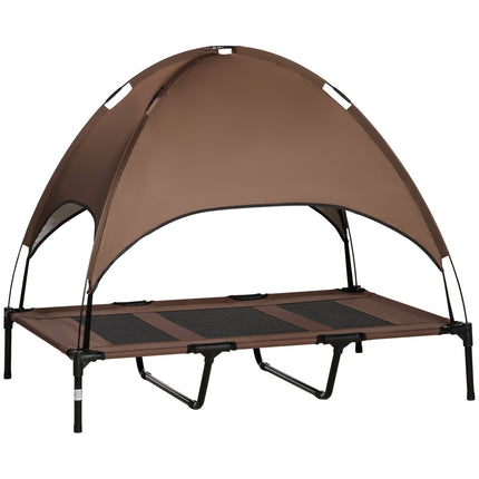 Huisdierbed Met Luifel, Verhoogd Hondenbed, Hondenligstoel Voor Buiten Met Dak, Ademend, Taftstof Koffie 122 X 92 X 108 Cm