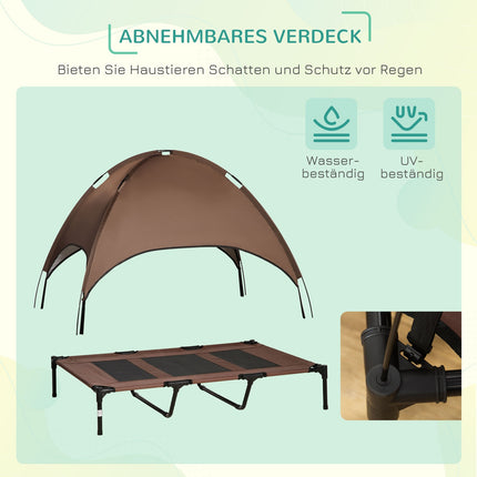 Huisdierbed Met Luifel, Verhoogd Hondenbed, Hondenligstoel Voor Buiten Met Dak, Ademend, Taftstof Koffie 122 X 92 X 108 Cm
