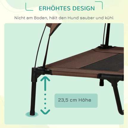 Huisdierbed Met Luifel, Verhoogd Hondenbed, Hondenligstoel Voor Buiten Met Dak, Ademend, Taftstof Koffie 122 X 92 X 108 Cm