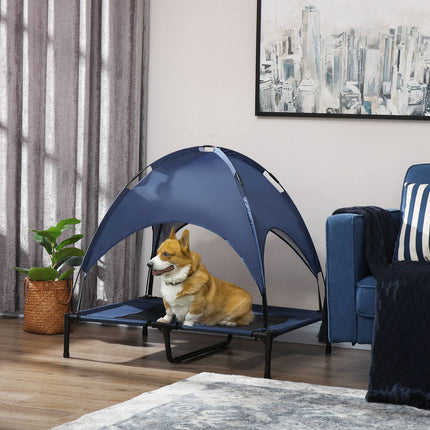Erhöhtes Hundebett mit Überdachung, atmungsaktiv, mittel, blau