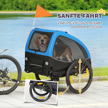 Pet Bike Trailer, 20" Wheels, Mesh Windows, Blue/Black