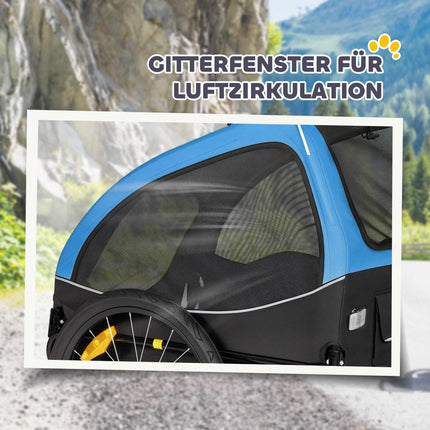 Pet Bike Trailer, 20" Wheels, Mesh Windows, Blue/Black