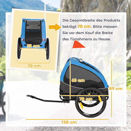 Pet Bike Trailer, 20" Wheels, Mesh Windows, Blue/Black