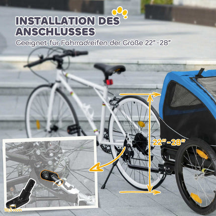 Pet Bike Trailer, 20" Wheels, Mesh Windows, Blue/Black