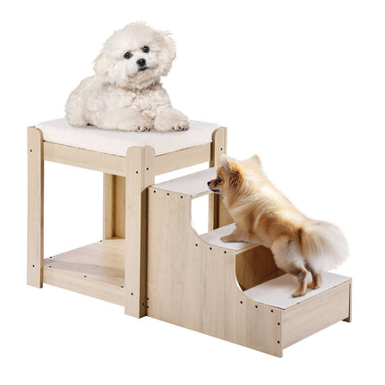 Pet Bunk Bed With Stairs, Dog Window Perch, Beige