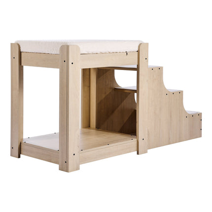 Pet Bunk Bed With Stairs, Dog Window Perch, Beige