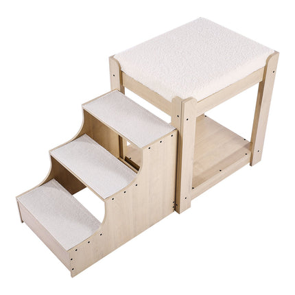 Pet Bunk Bed With Stairs, Dog Window Perch, Beige
