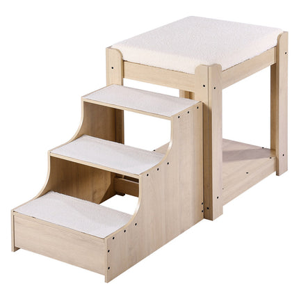 Pet Bunk Bed With Stairs, Dog Window Perch, Beige