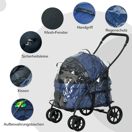 Foldable 2-in-1 pet stroller with rain cover, small dogs/cats