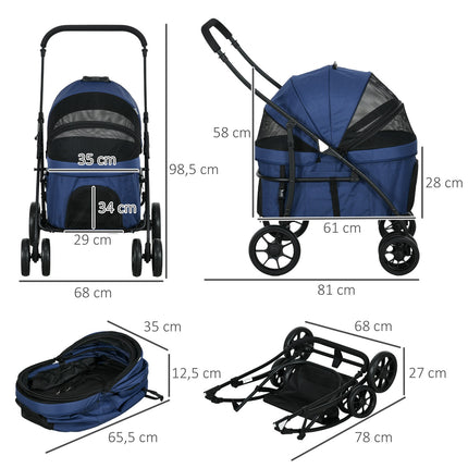 Foldable 2-in-1 pet stroller with rain cover, small dogs/cats