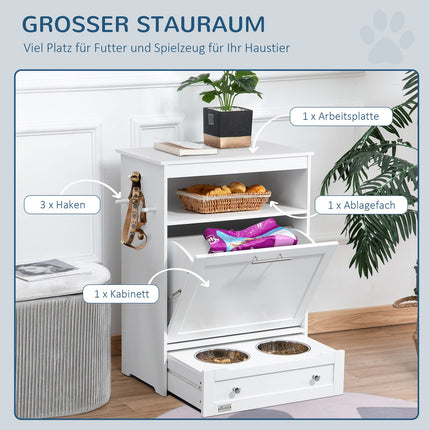 Pet food cabinet with bowls and storage, 61 x 35.5 x 82 cm