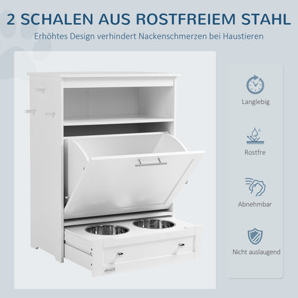 Pet food cabinet with bowls and storage, 61 x 35.5 x 82 cm