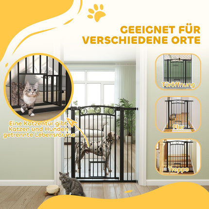 Haustiertor 106 cm, Verstellbare Breite, Katzentür, Schwarz