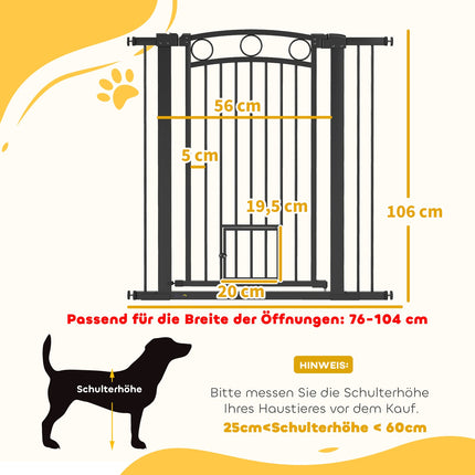 Haustiertor 106 cm, Verstellbare Breite, Katzentür, Schwarz