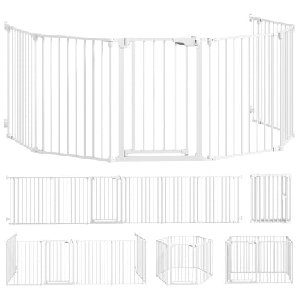 Pet Gate, 6-Panel Foldable Barrier with Door, White