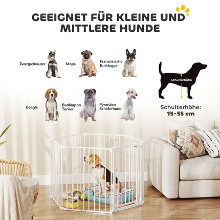 Pet Gate, 6-Panel Foldable Barrier with Door, White