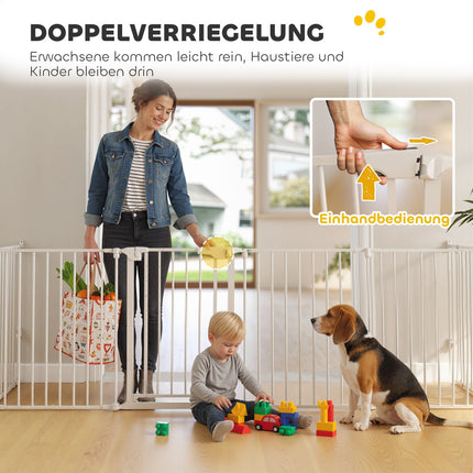 Pet Gate, 6-Panel Foldable Barrier with Door, White