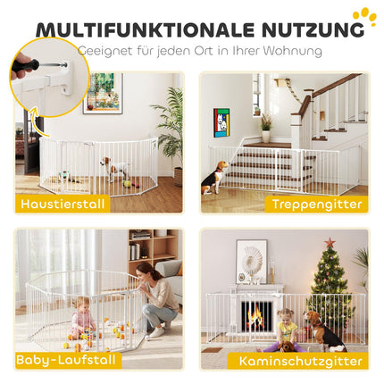 Pet Gate, 6-Panel Foldable Barrier with Door, White