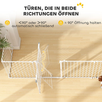 Pet Gate, 6-Panel Foldable Barrier with Door, White
