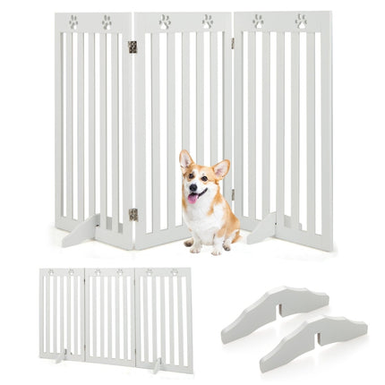 Pet Gate, 89cm Tall, Foldable Wood Barrier, White