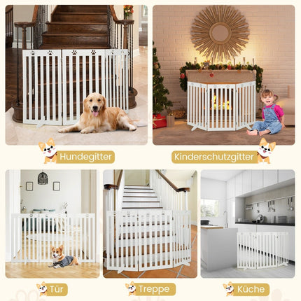 Pet Gate, 89cm Tall, Foldable Wood Barrier, White