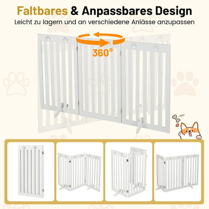 Pet Gate, 89cm Tall, Foldable Wood Barrier, White