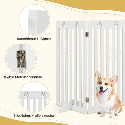 Pet Gate, 89cm Tall, Foldable Wood Barrier, White