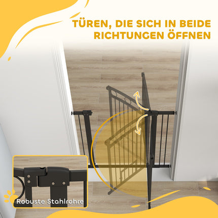 Pet Gate, 96 cm, Adjustable 76-104 cm, Cat Door, Black