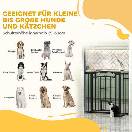 Pet Gate, 96 cm, Adjustable 76-104 cm, Cat Door, Black