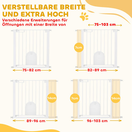 Pet Gate, Adjustable with Small Door, Steel & Plastic, White