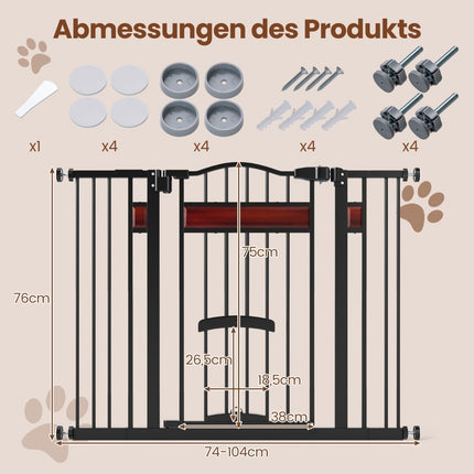 Haustiergitter mit kleiner Tür, Metall, bohrfrei, 74-104 cm