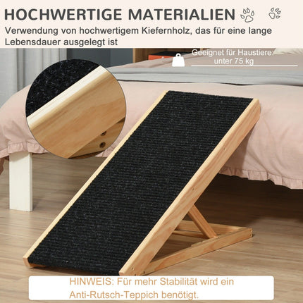 Verstellbare Hunderampe mit Antirutschmatte, Kiefer, 90x40x61cm