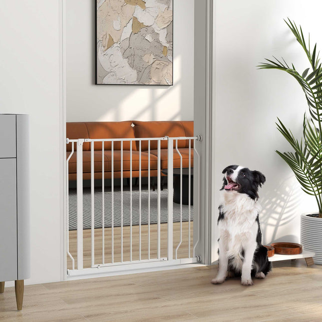 Bezpečnostní zábrana pro mazlíčky, nastavitelná 75-95 cm, obousměrné otevírání, bílá