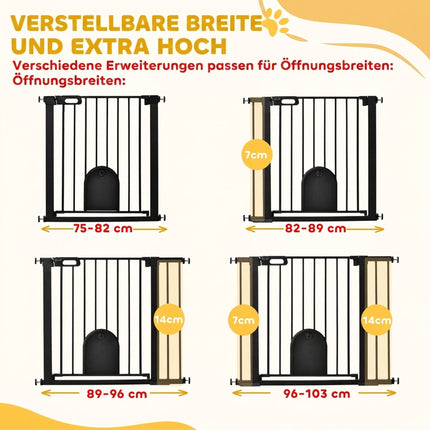 Pet Safety Gate, Steel, Adjustable 75-103 cm, Black