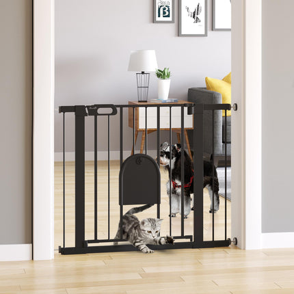 Pet Safety Gate, Steel, Adjustable 75-103 cm, Black