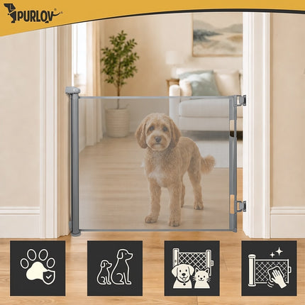 Pet Safety Gate for Doors and Stairs, Roll-Up, Up to 157 cm, Grey
