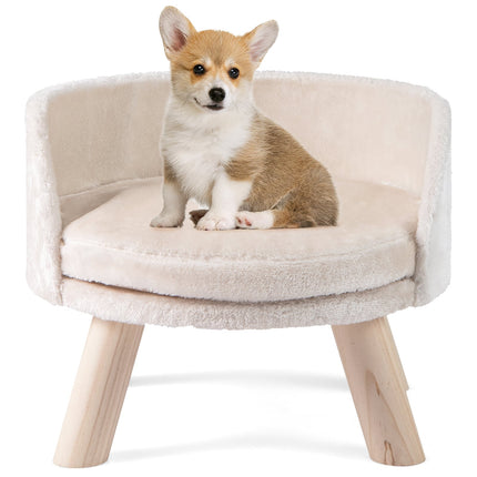 Haustiersofa mit Kissen, Kiefernholzbeine, Beige