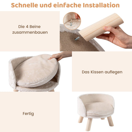 Haustiersofa mit Kissen, Kiefernholzbeine, Beige