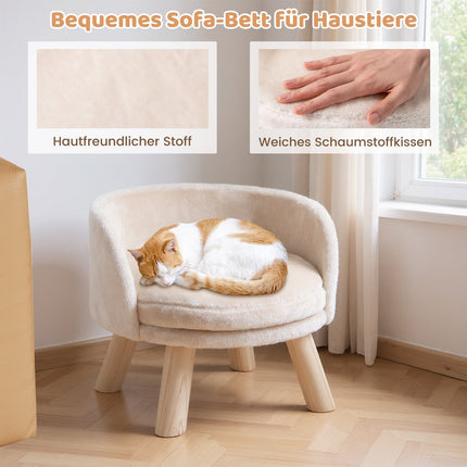 Haustiersofa mit Kissen, Kiefernholzbeine, Beige