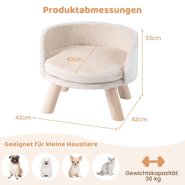 Haustiersofa mit Kissen, Kiefernholzbeine, Beige