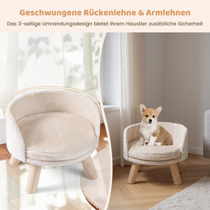 Haustiersofa mit Kissen, Kiefernholzbeine, Beige