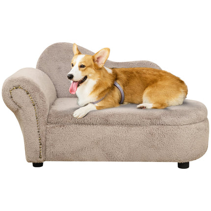 Hundebett-Sofa mit verstecktem Stauraum, robustem Bezug, Beige 80x40x46cm