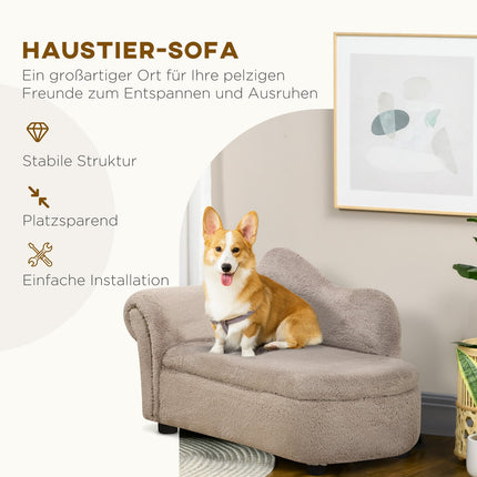Hundebett-Sofa mit verstecktem Stauraum, robustem Bezug, Beige 80x40x46cm