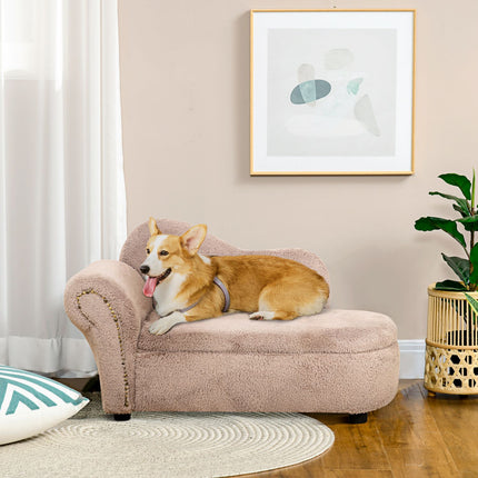 Hundebett-Sofa mit verstecktem Stauraum, robustem Bezug, Beige 80x40x46cm